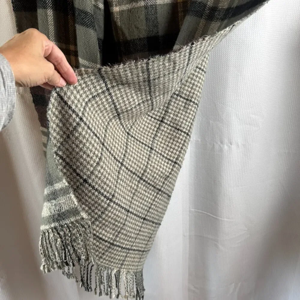 Pottery Barn Throw Blanket Whitaker Plaid Check Reversible Grey Maroon 50x60